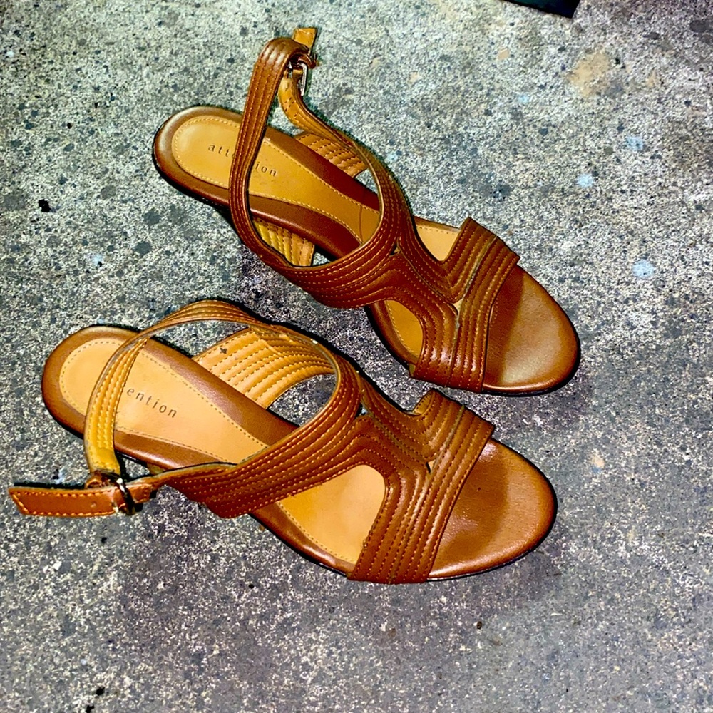 used but good, brown open-toed heels